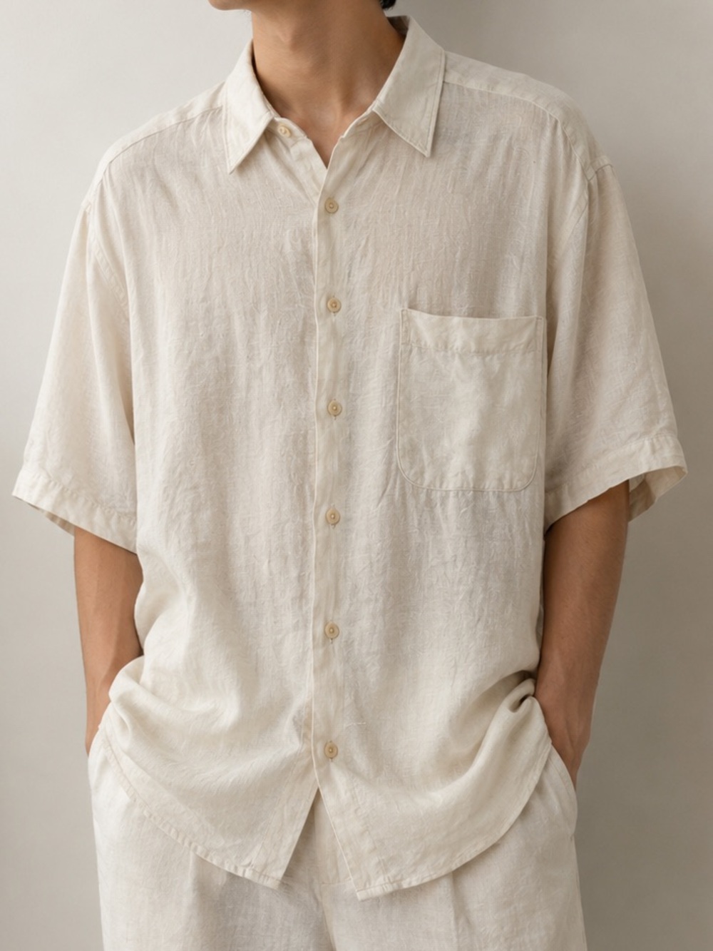 Claiborne 100% Linen Off-White Short-Sleeve Button-Down Shirt